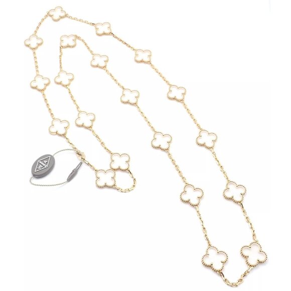 Van Cleef & Arpels 18k Yellow Gold 20 Motif Alhambra Rock Crystal Necklace Cert - Picture 13 of 13